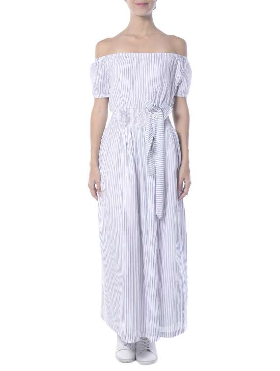 white cotton maxi dress with purple stripes