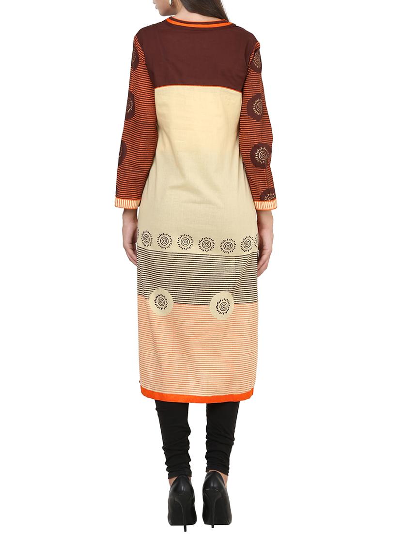 beige cotton straight kurta - 14087663 - Standard Image - 2