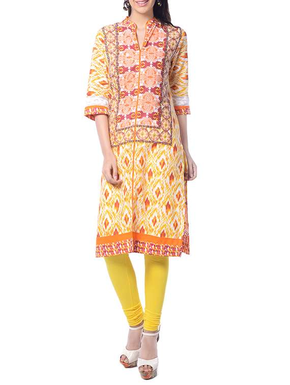 orange cotton straight kurta