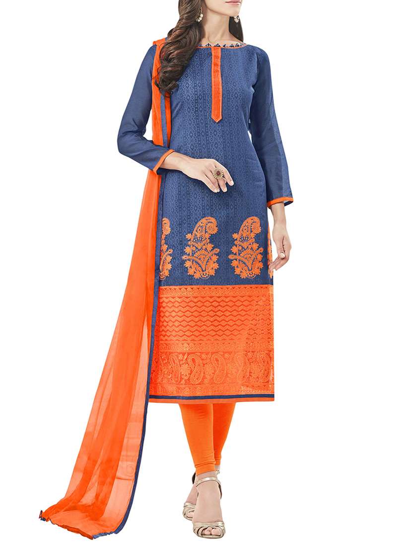 Blue & orange straight semi-stitched suit