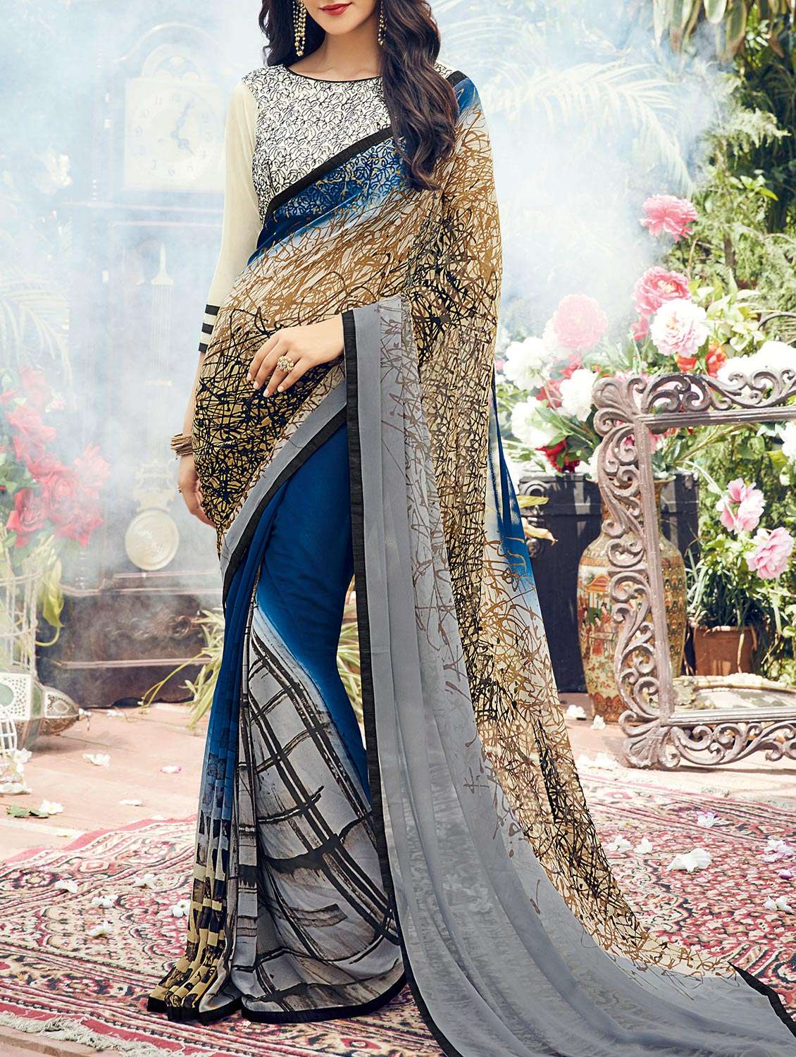 abstract printed saree