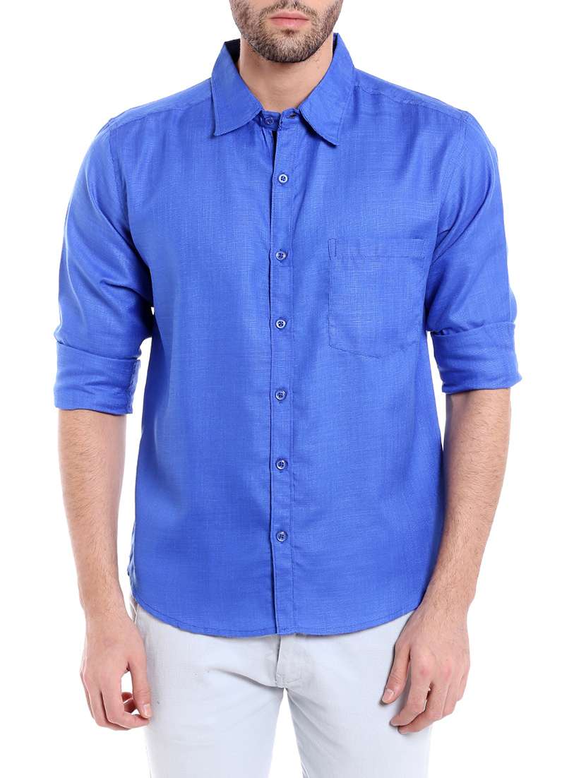 dark blue cotton blend casual shirt