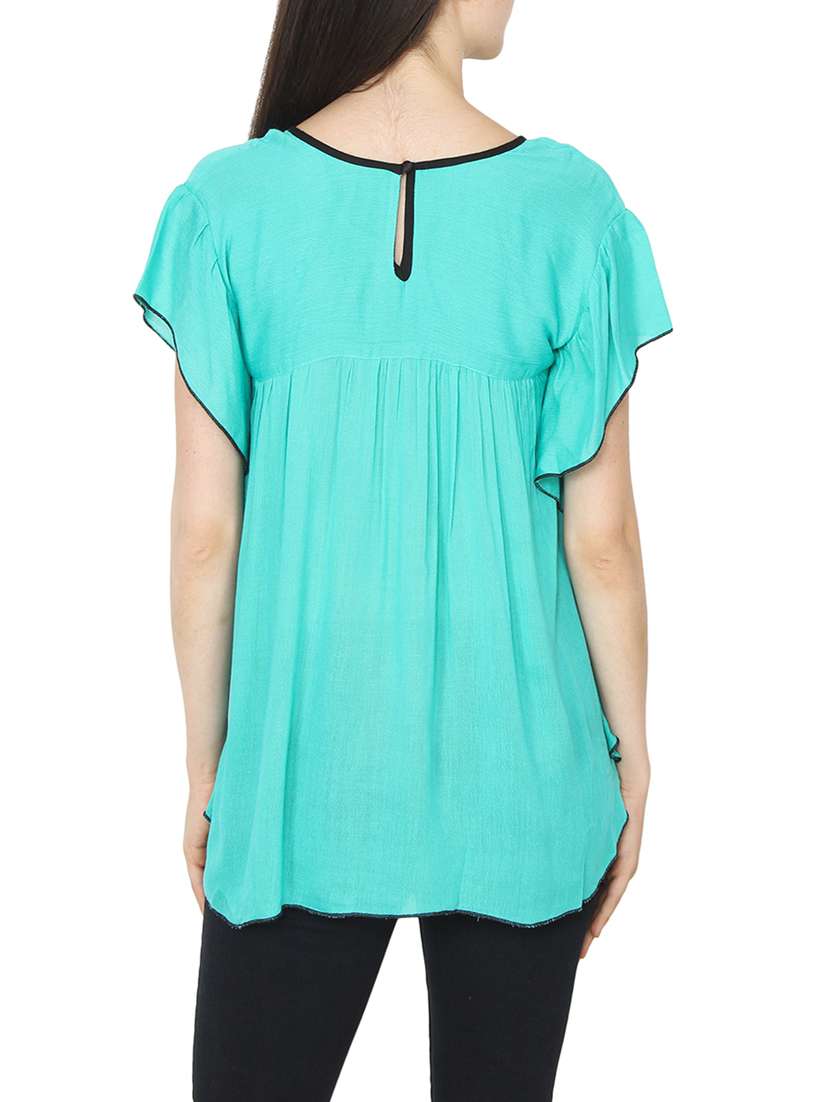 solid blue crepe top - 14093200 - Standard Image - 2