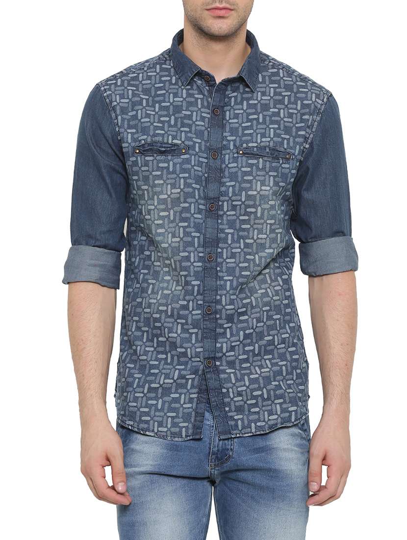 dark blue denim casual shirt