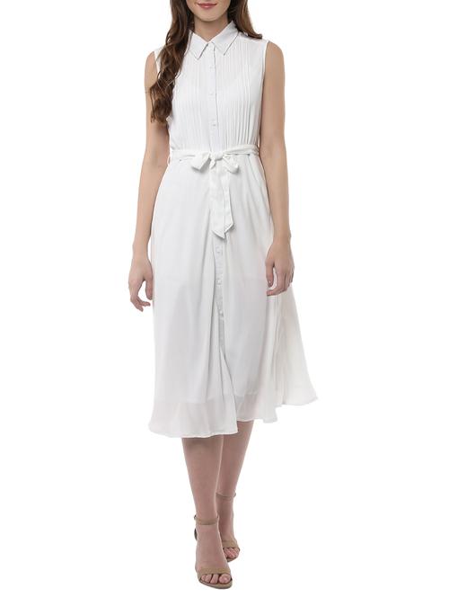 white poly blend shirt dress - 14094283 -  Standard Image - 0