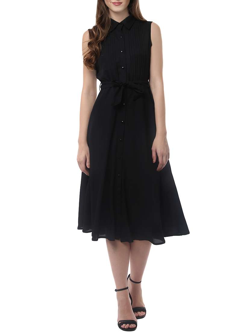 solid black poly blend dress