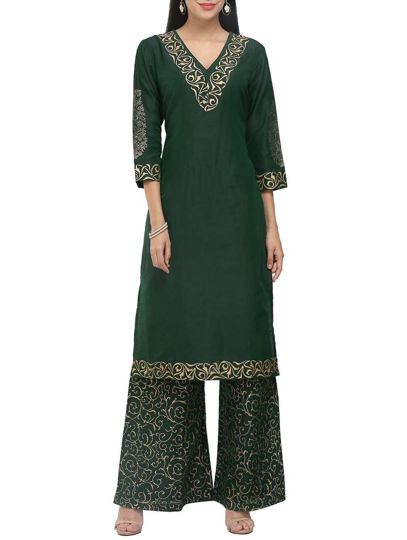 kaanchie nanggia silk blend gold block printed kurta