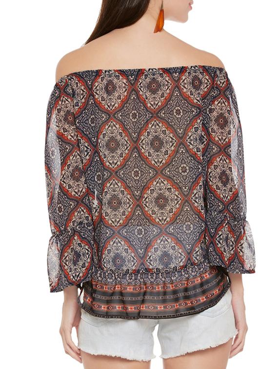 grey printed ruffled top - 14096337 - Standard Image - 2