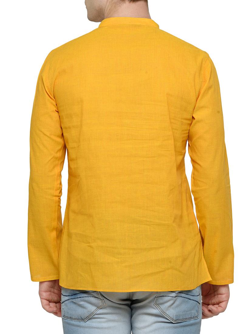 yellow cotton short kurta - 14099119 - Standard Image - 2