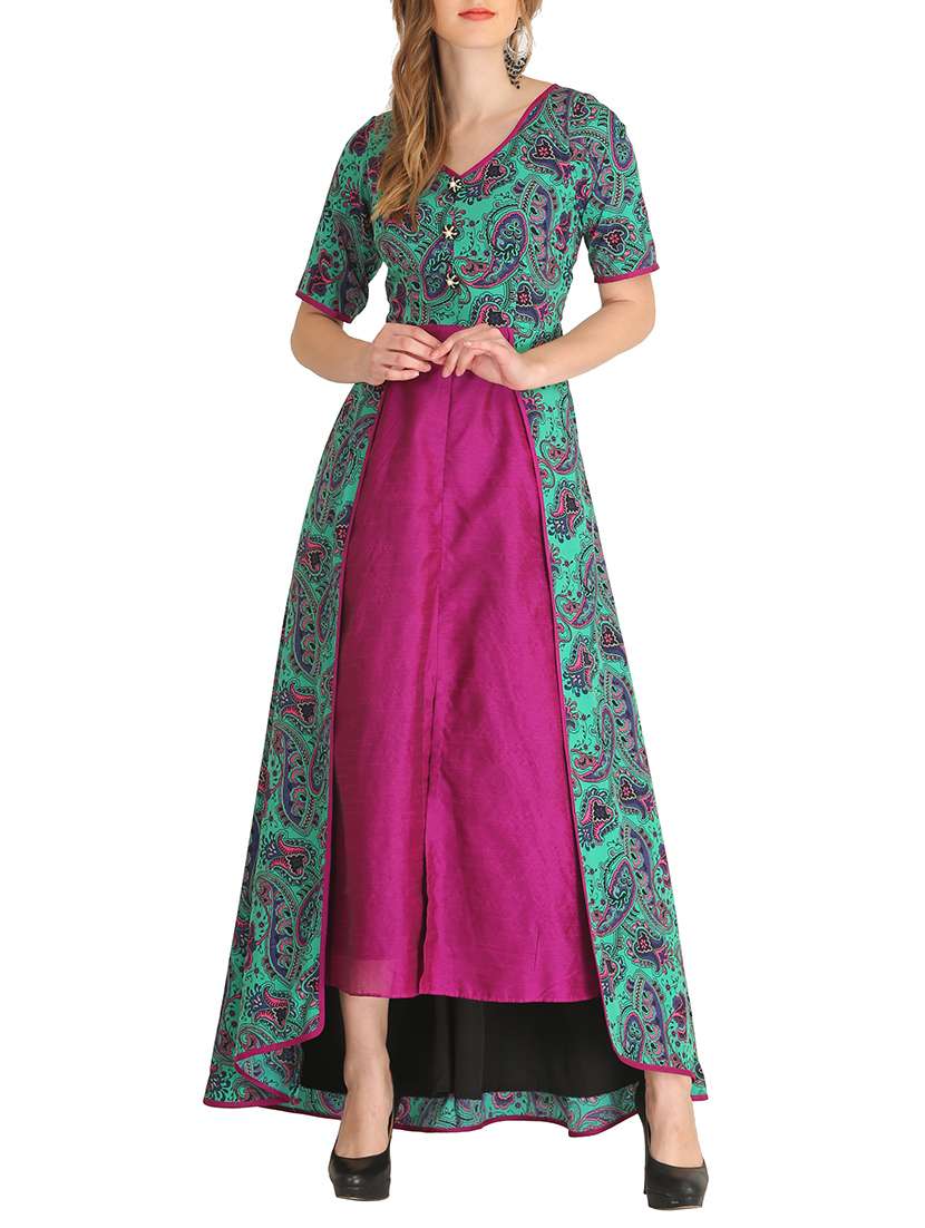 blue crepe high low kurta