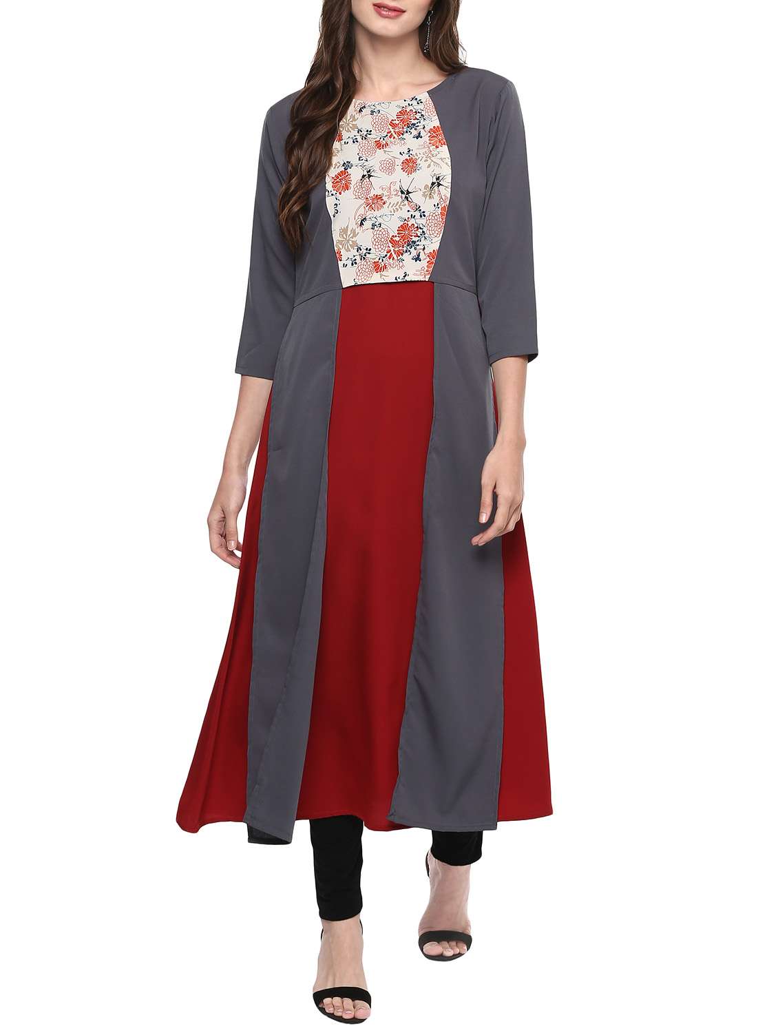 A-line color block kurta