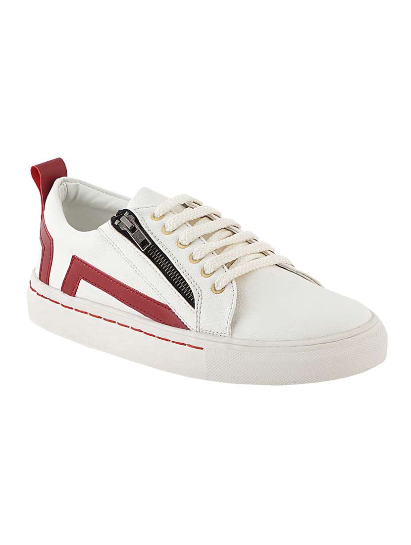 white leatherette lace up sneaker