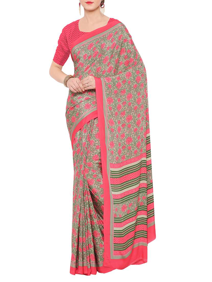 multicolored printed crepe saree with blouse