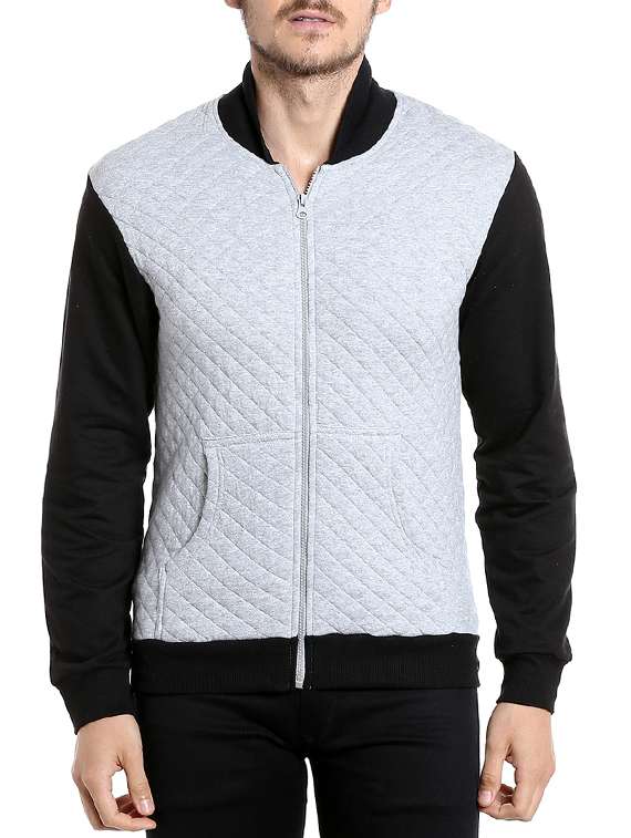 grey color block quilted jacket