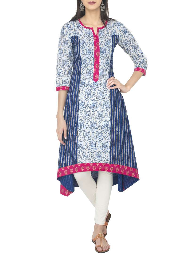 blue cotton high low kurta