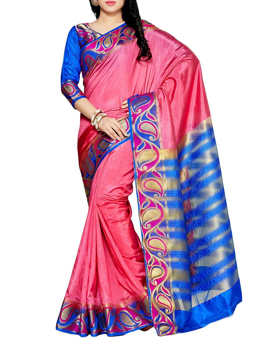 pink tussar silk woven saree