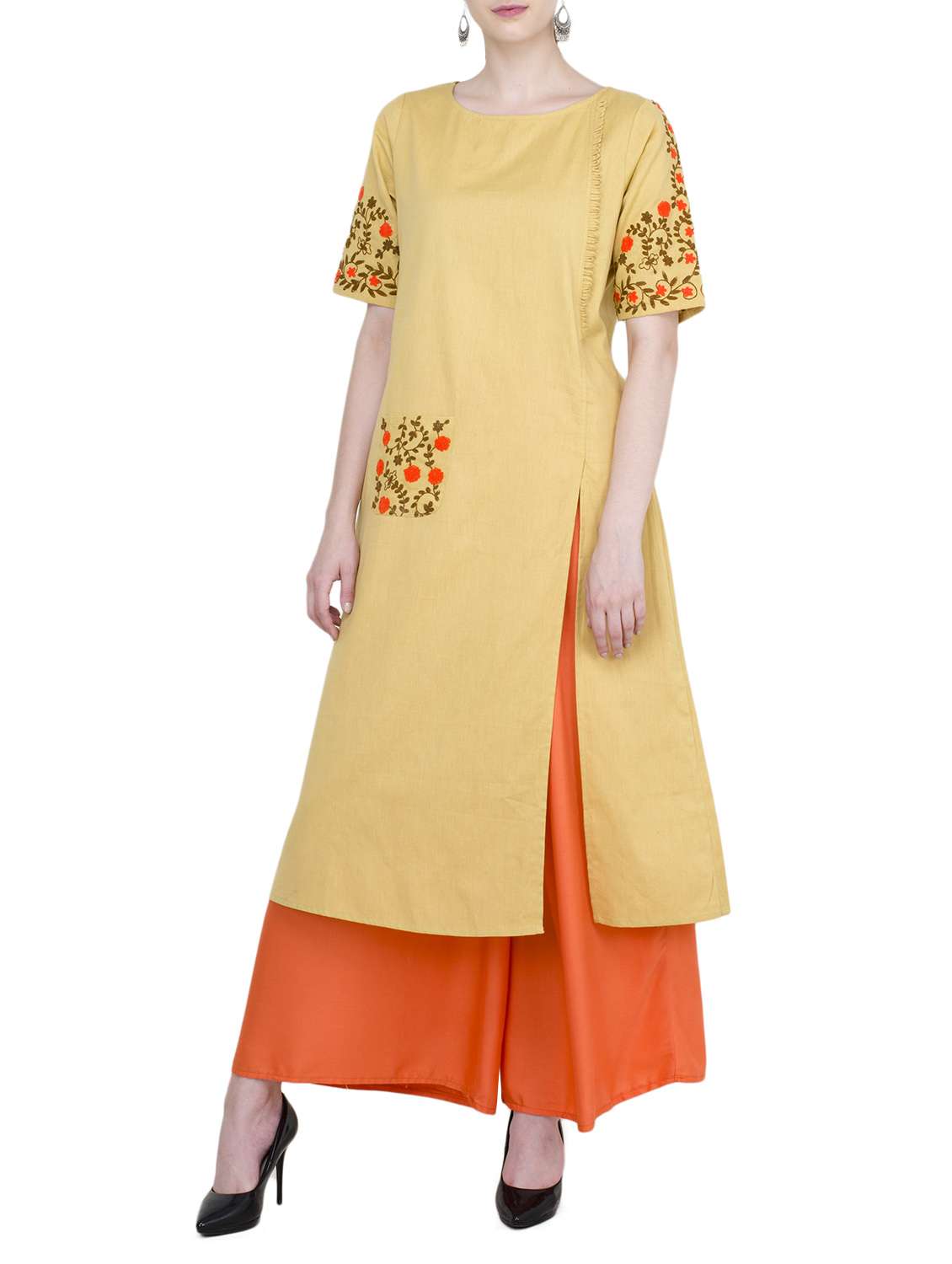 beige khadi high slit kurta