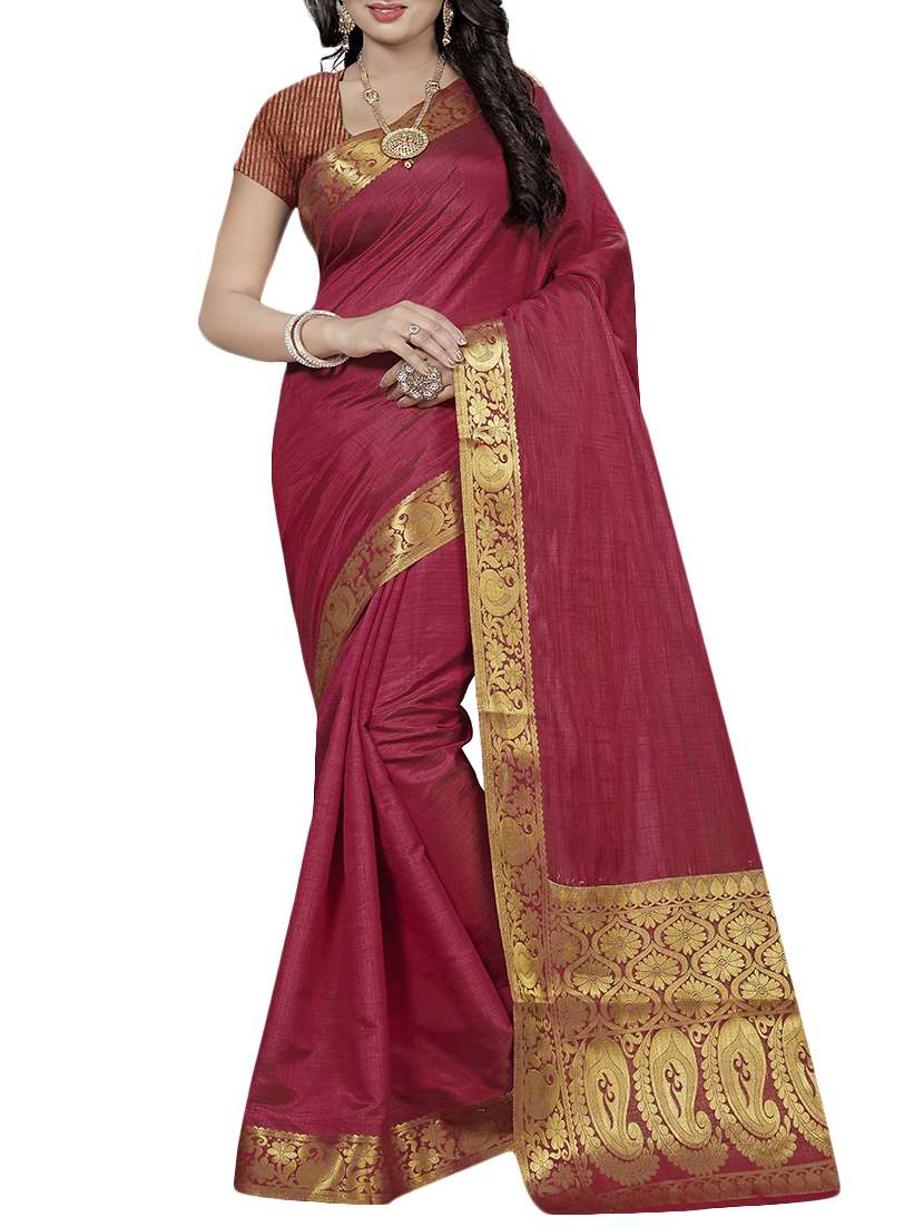 maroon cotton silk banarasi saree with blouse
