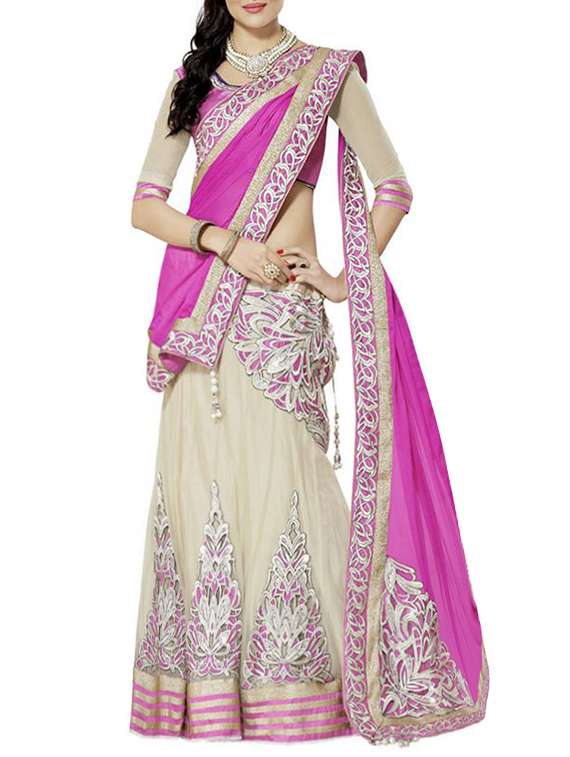 white & pink net embroidered flared lehenga