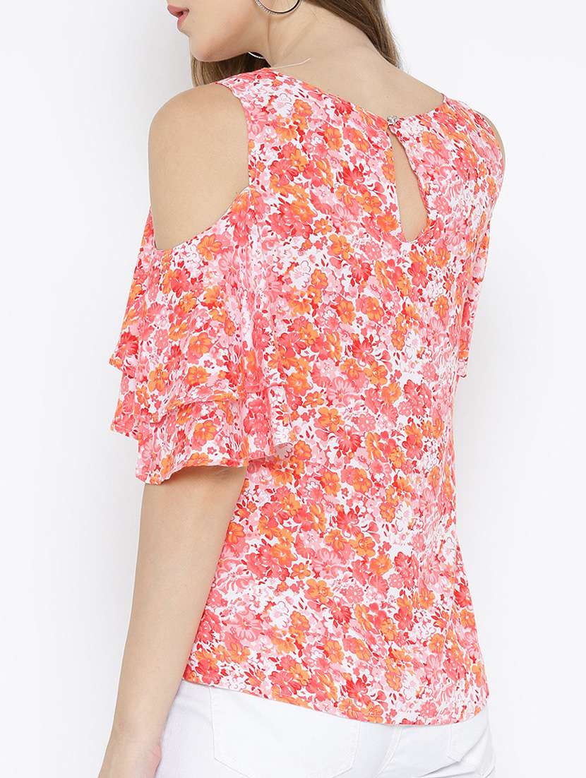 orange floral printed viscose top - 14122924 - Standard Image - 2
