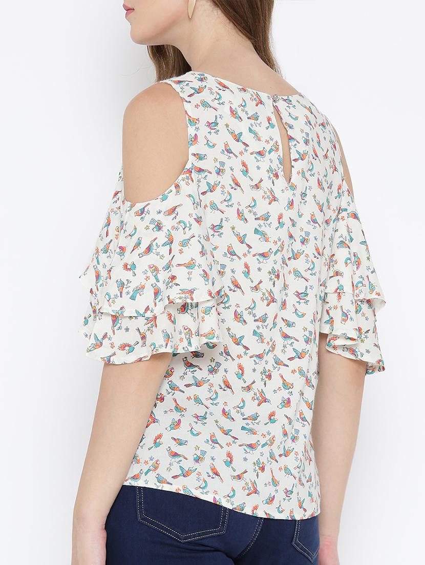 white printed viscose regular top - 14122925 - Standard Image - 2