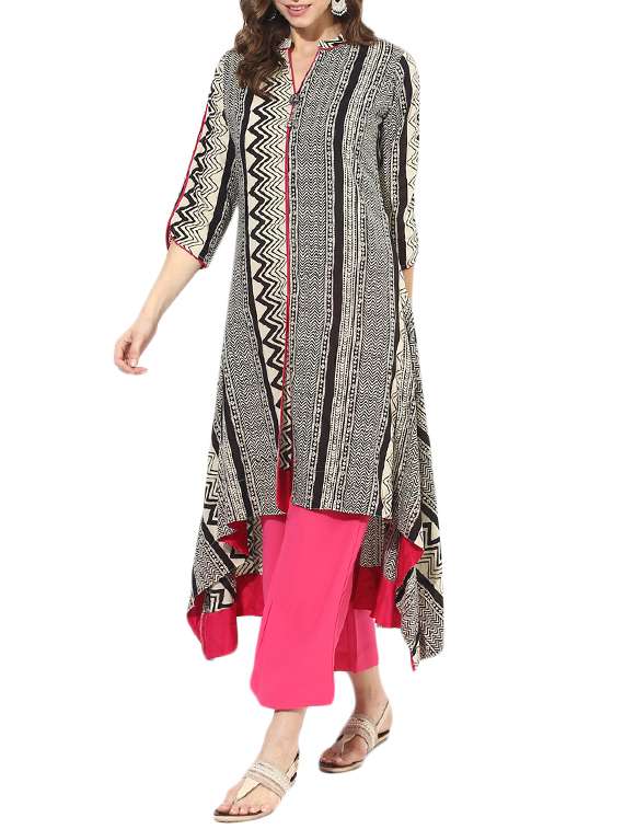 monochrome cotton asymmetric kurta