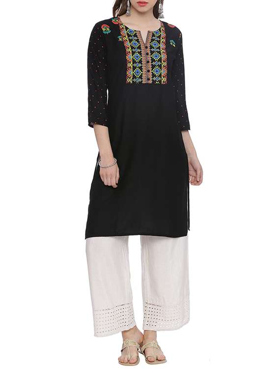 black rayon straight kurta
