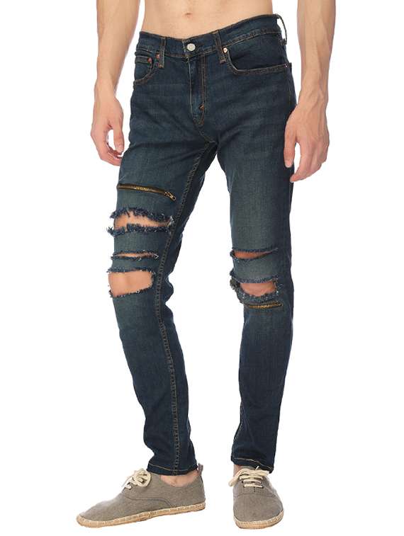 dark blue denim distressed jeans