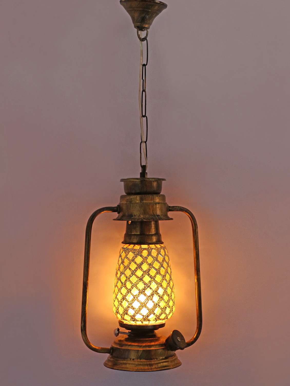 antique pendant hanging lantern lamp light with colorful glass