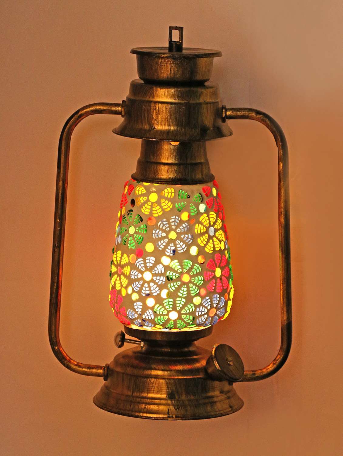 antique pendant hanging lantern lamp light with colorful glass