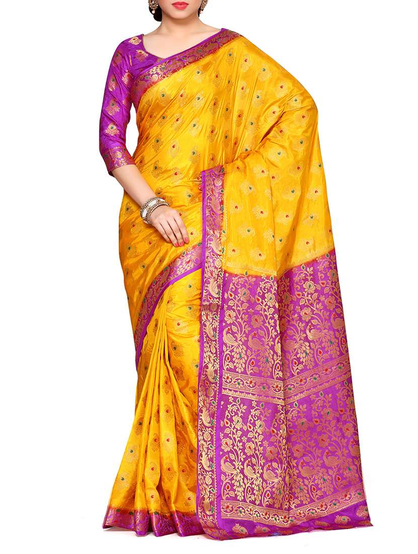 women's  yellow colored saree