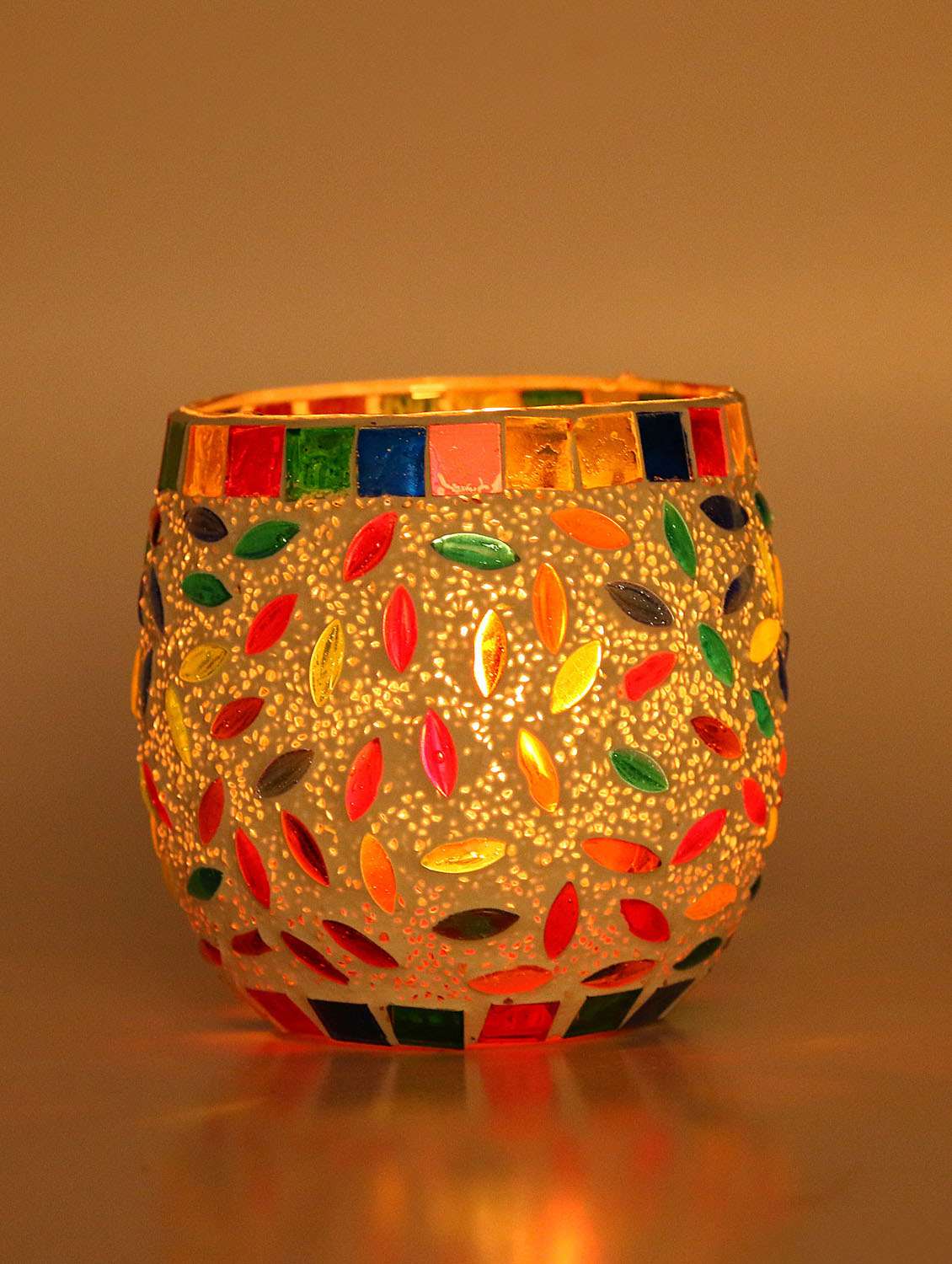 New Trendy Tealight  Candle Holder Decorated With Colorful Chips & Beads
