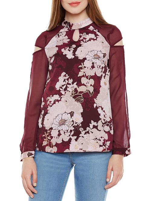 sheer paneled slit sleeved top - 14137783 - Standard Image - 0