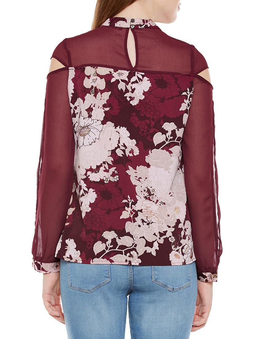 sheer paneled slit sleeved top - 14137783 - Standard Image - 2