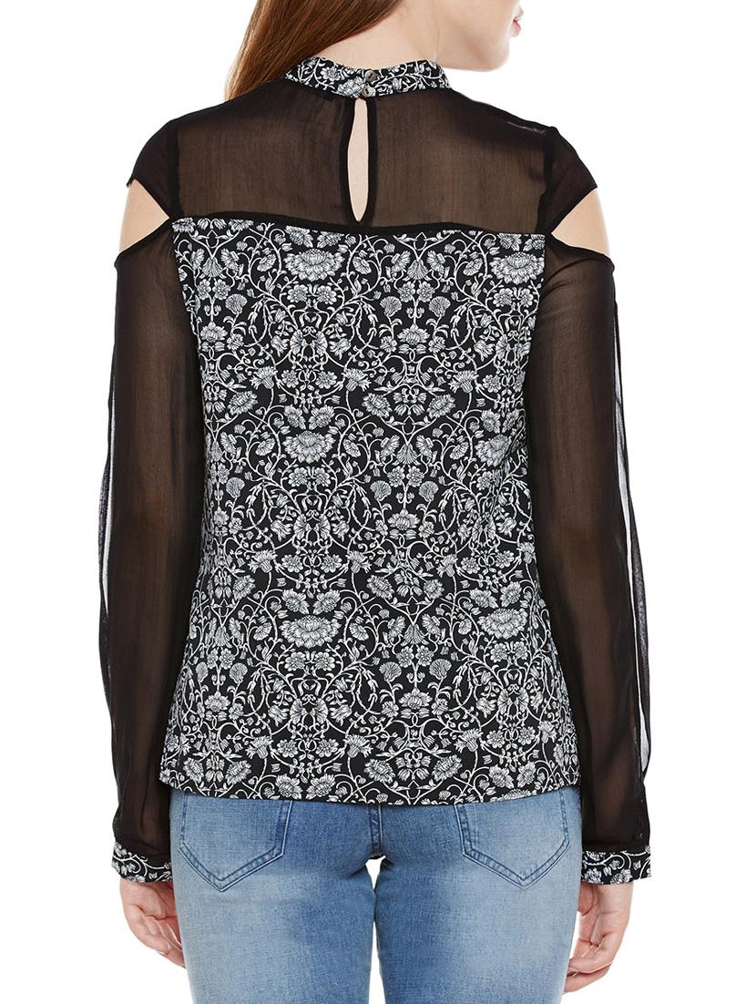 sheer paneled slit sleeved top - 14137785 - Standard Image - 2