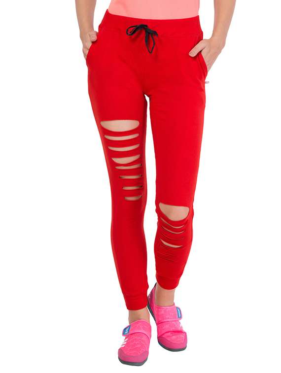 red cotton track pants