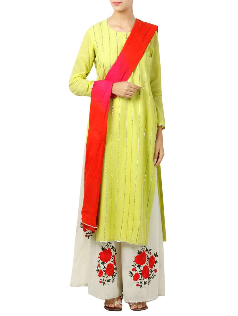 embroidered gota detail palazzo suit set