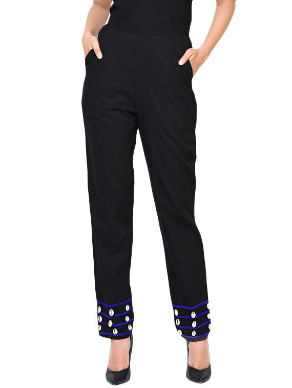 women solid pleated cigarette pants - 14139814 - Zoom Image - 0