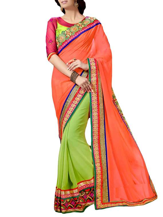 orange half and half saree