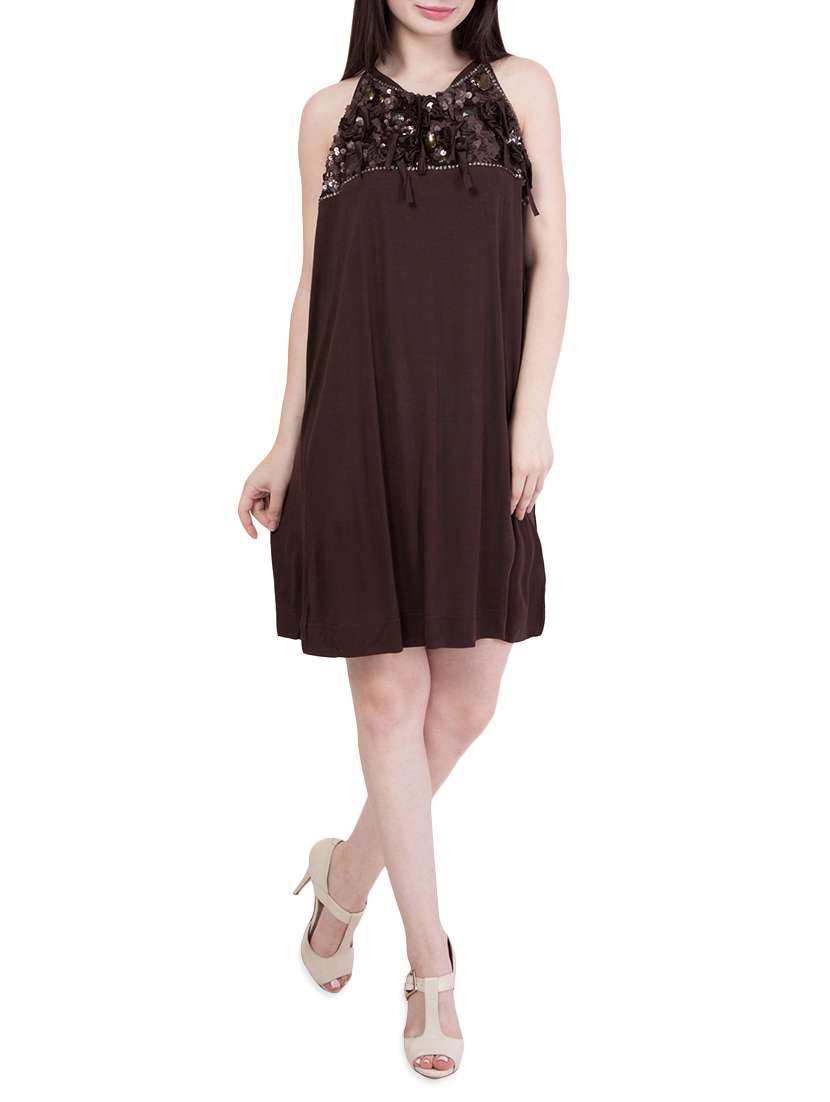 solid brown viscose dress