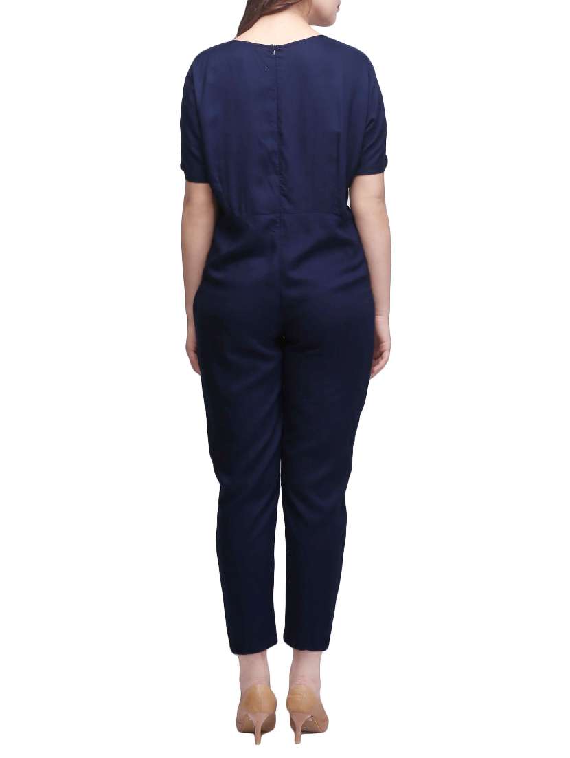 navy blue viscose full leg  jumpsuit - 14151060 -  Standard Image - 2