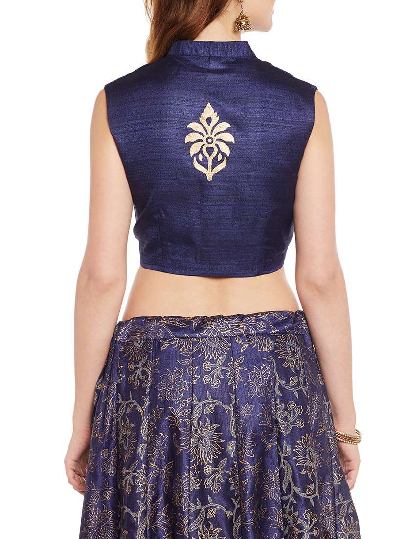 Buy Blue Cotton Printed Blouse by Studio Rasa Online shopping for