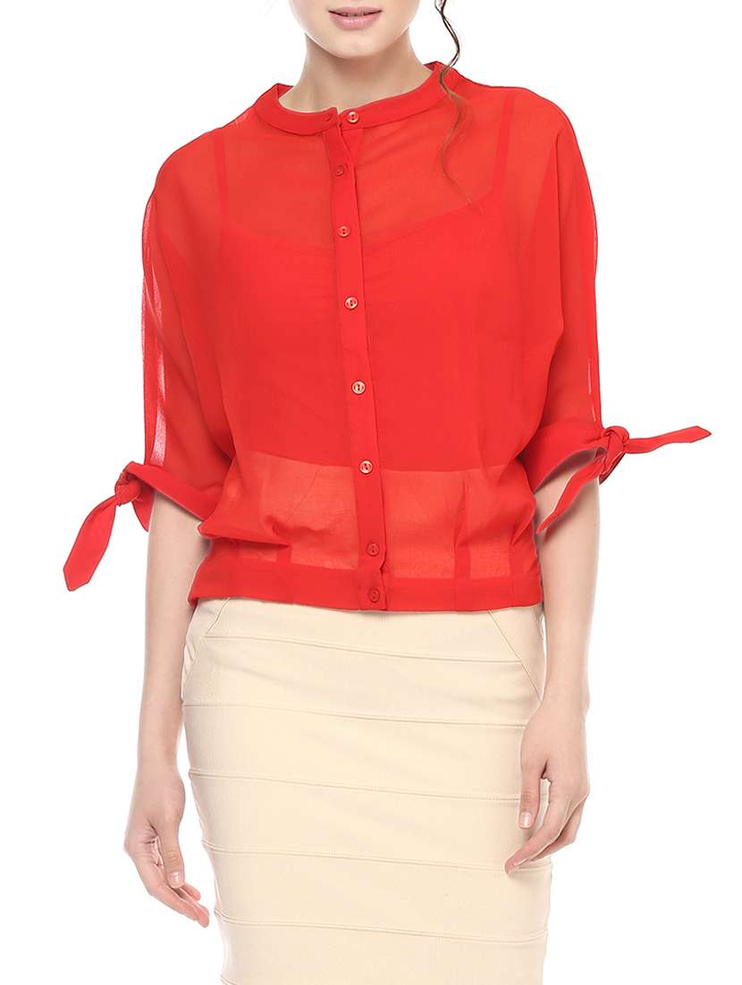 sheer button down smocked top