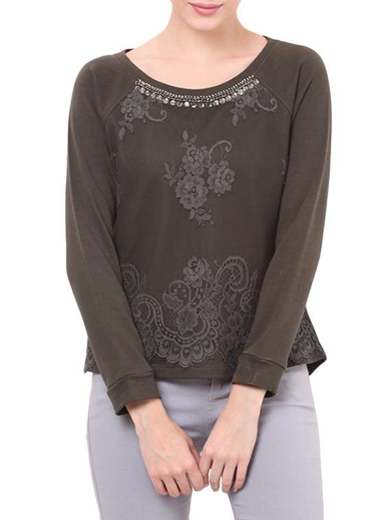 green cotton regular sweatshirt