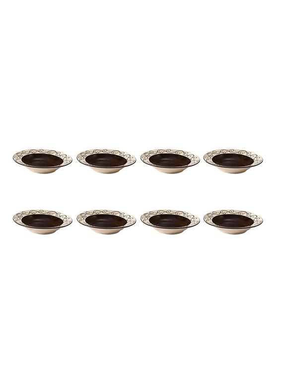 soup plate 9 inch ceramic/stoneware in dark brown aerial handmade by caffeine-set of 8