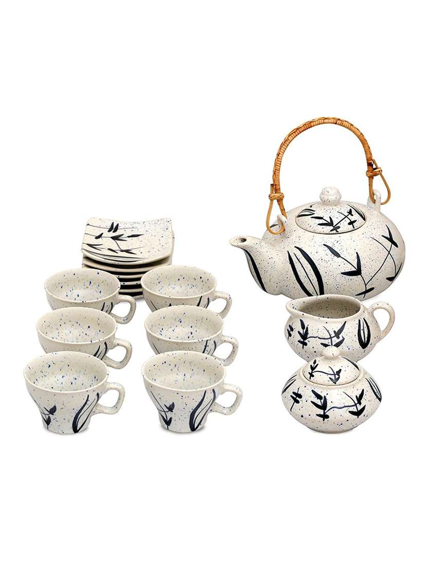 caffeine handmade ceramic marble matte style leaf print kettle setâ€¦