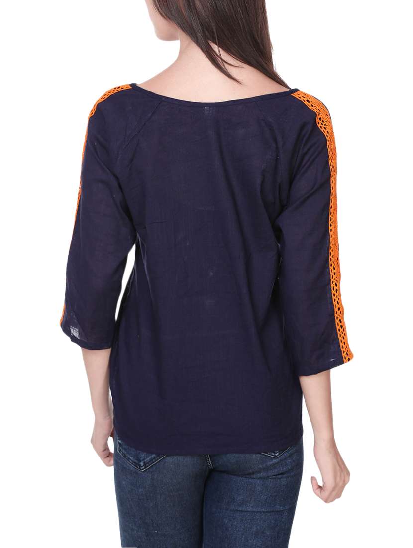 navy blue cotton blouson top - 14162982 - Standard Image - 2