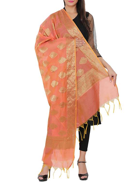 peach chanderi woven dupatta