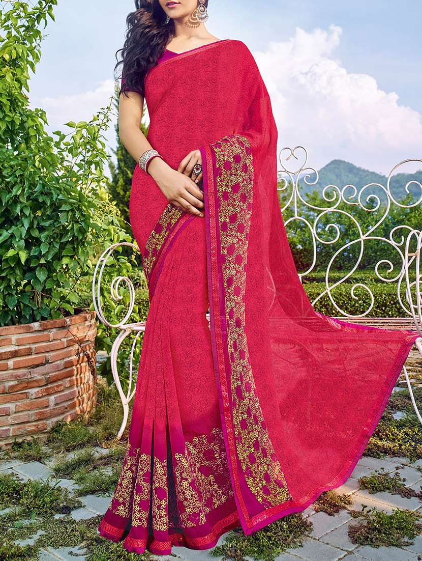 pink printed saree with blouse