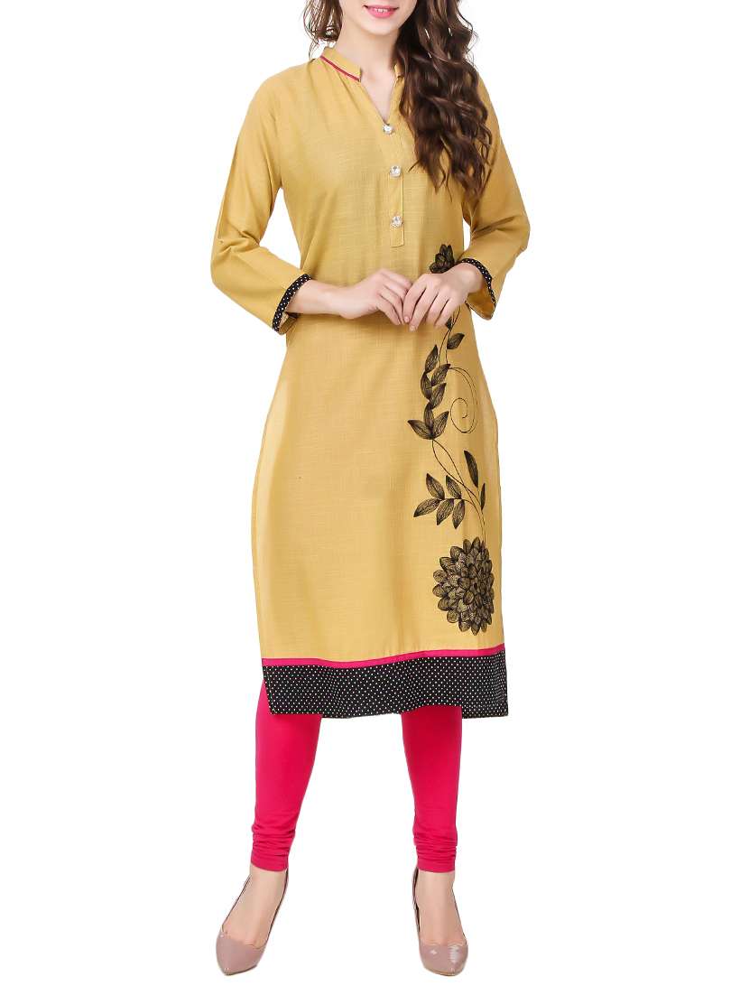 yellow cotton straight kurta